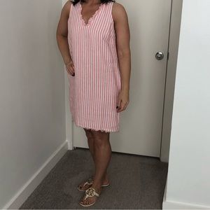 🤍 Tommy Bahama MINI CABANA STRIPE SHIFT DRESS,Sz S Linen Coral 🪸🤍